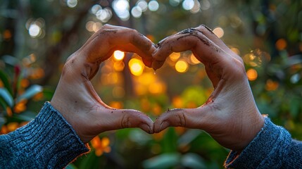 Hands Forming Heart Shape With Sunset Background