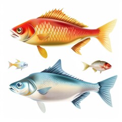 Fototapeta premium Fish 3d realistic icon, mackerel draw shape, fishing symbol, tuna silhouette, salmon sign, color fish