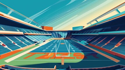 American football field in high angle view. Imaginative vector illustration.
