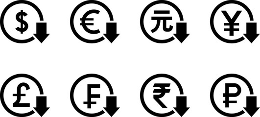 Cost reduction. Cost increase icon. Price reduced, discount icon. Low total cost icon vector image. Vector illustration isolated on background.