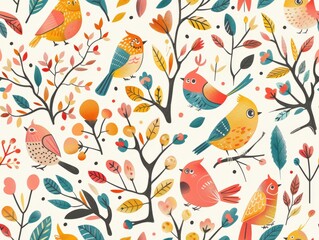 Fototapeta premium Vintage floral seamless pattern with birds, perfect for wallpaper, fabric, and spring decor
