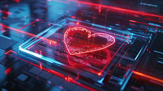 Cyber Fraud Alert: Digital Love Letter from Hologram Scammer with Clear Warning Sign for Security Measures