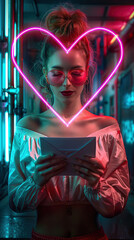 Obraz premium Digital love letter from a hologram scammer, with a warning sign 