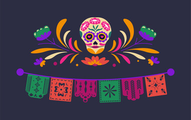 Skull and Floral Banner vector