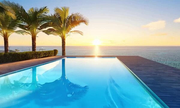 swimming pool with trees. generative ai 