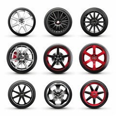Car wheels icon, tire silhouettes, rim symbol, auto wheels sign, car tyre pictograms, automobile service logo