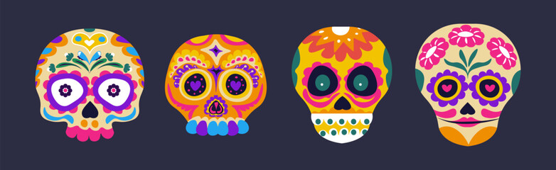 Fototapeta premium Set of Four Colorful Skulls