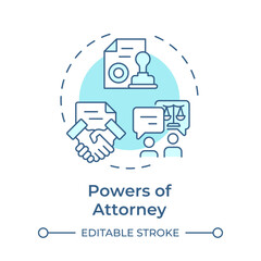 Powers of attorney soft blue concept icon. Document authenticity, credibility. Round shape line illustration. Abstract idea. Graphic design. Easy to use in infographic, presentation