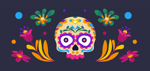 Obraz premium Floral Skull with Colorful Elements