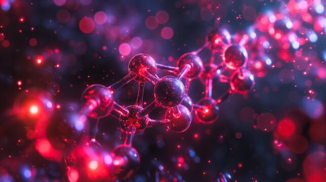 Science and biotechnology concept featuring a hexagon DNA network against a clean background, highlighting chemical interactions.
