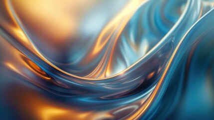 Abstract background with blue golden liquid glossy waves. Generative AI