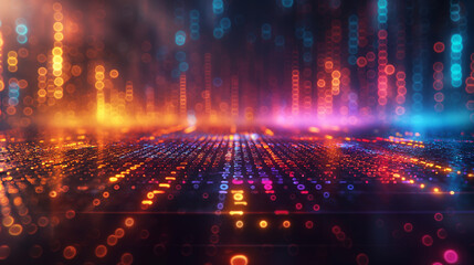 Captivating 3D music background with rhythmic elements and colorful audio waves, suitable for music production and creative presentations.