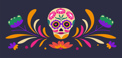 Naklejka premium Floral Skull with Colorful Elements