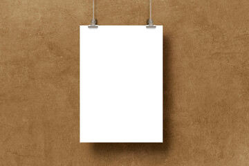 Hanging Poster Mockup on Brown Concrete Background