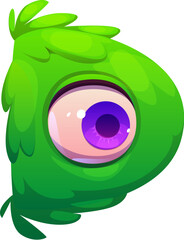 Letter D Halloween font, cartoon evil type, funny scary typeface, spooky alphabet uppercase letter with monster watchful eye and green fur. Isolated vector eerie latin kids abc, holiday typography