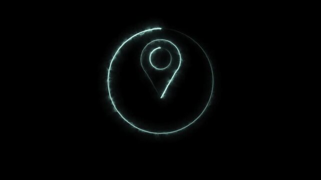 Abstract beautiful neon line location icon cyan color animation.  glowing neon cyan circle  line Map location pin on white background. 