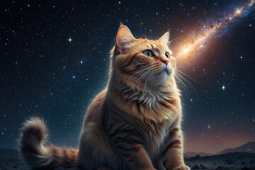 Cat in Space Marvels at the Glowing Nebula