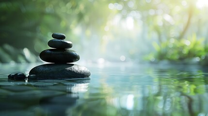 Obraz premium Zen Stones and Leaves Reflection in Water