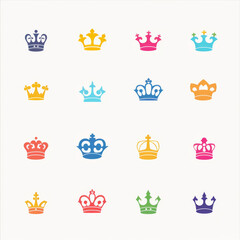 Crown icon, king symbol, princess flat sign, queen, royal emblem, royalty, minimal crown logo isolated