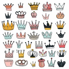 Crown icon, king symbol, doodle, sketched princess sign, queen, royal emblem, royalty, crown isolated