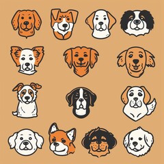 Obraz premium Dogs Doodle Set, Pet Animal Symbols, Hand Drawn Puppy Icons Silhouettes, Sketched Dog Character