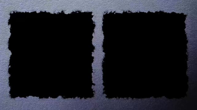 Two vertical black pillarboxes for video or image in video with cool grey silver textured paper background, ready for luma key