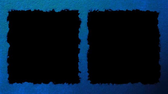 Two vertical black pillarboxes for video or image in video with blue purple textured paper background, ready for luma key
