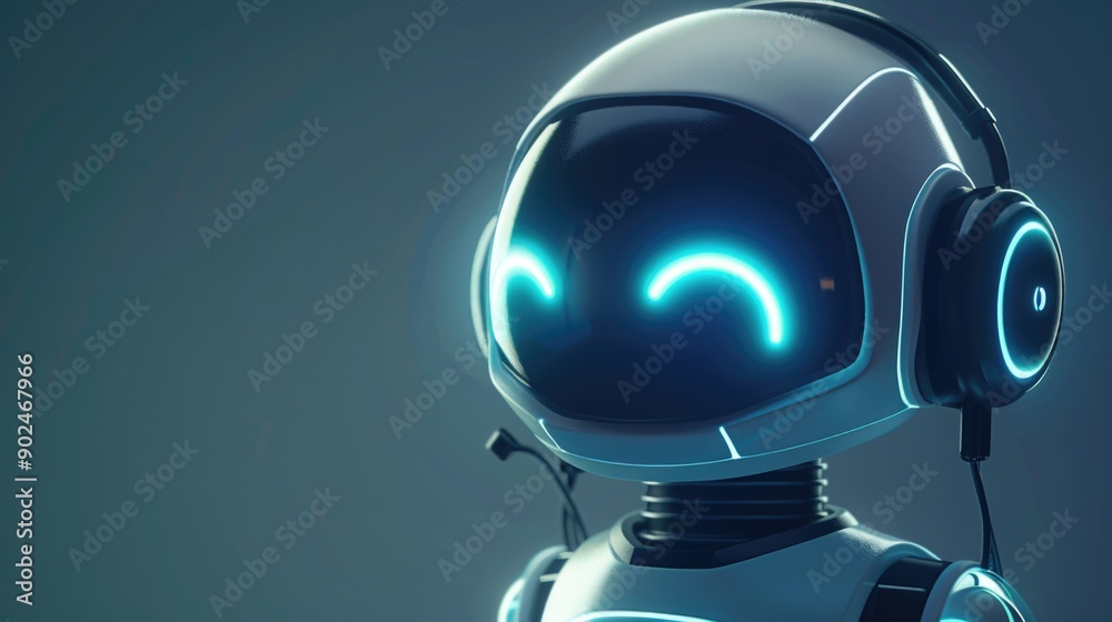 Poster a futuristic robot with glowing eyes and headphones, suitable for technology and innovation-themed p