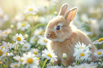 A Small Brown Rabbit Amidst Blooming Daisies