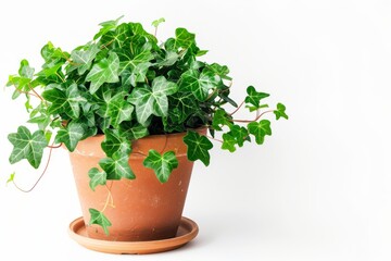 English Ivy in Flowerpot Closeup, Hedera Helix Macro House Plant in Flowerpot, Copy Space