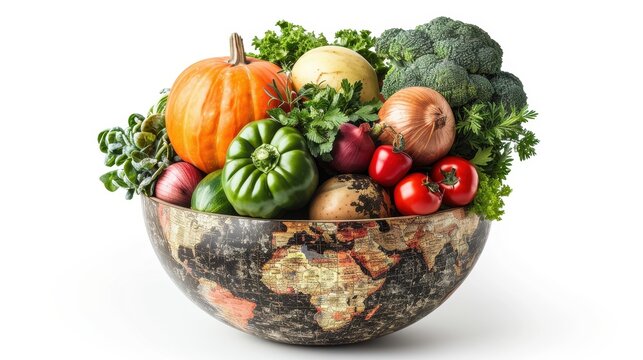 World food day concept with Globe and Various vegetables,world vegetable day,vegetable on the world,fresh different vegetable,vegan day,world food day,copy space. - Powered by Adobe