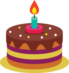 Birthday chocolate cake with colorful candle 