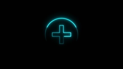  plus icon neon glowing cyan color 4k illustration and cyan circle 4k illustration . 