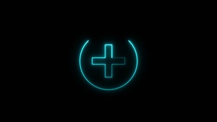 Obraz premium plus icon neon glowing cyan color 4k illustration and cyan circle 4k illustration . 
