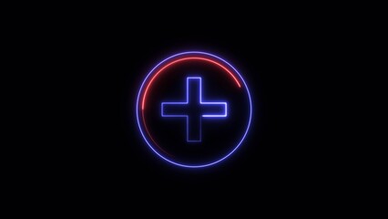  plus icon neon glowing purple color 4k illustration and red circle 4k video.