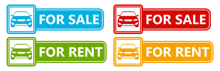 set collections colourful trendy car for sale icon. car for rent Sign label design template vector illustration	