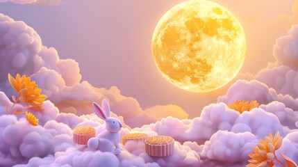 Full Moon over Clouds and Stars