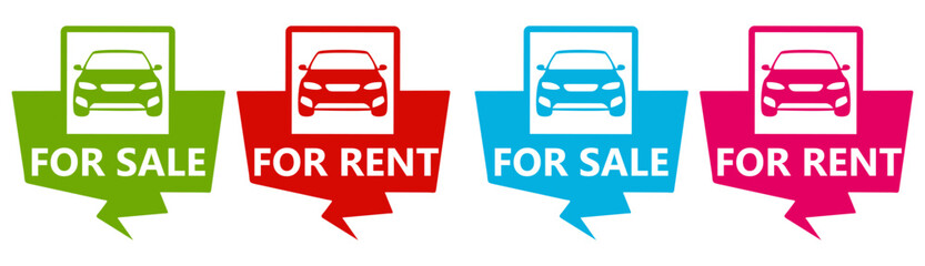 set collections colourful trendy car for sale icon. car for rent Sign label design template vector illustration	