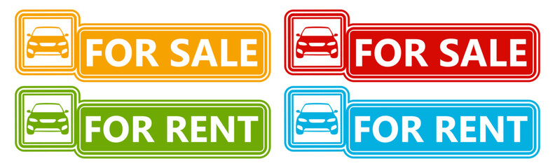 set collections colourful trendy car for sale icon. car for rent Sign label design template vector illustration	