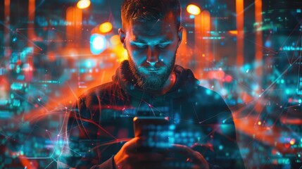 A person examining their mobile device