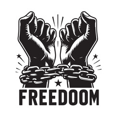 Obraz premium a-pair-of-hands-chained-to-a-chain-freedom-seeking-black-color-silhouette