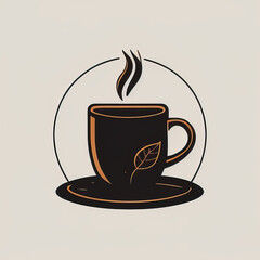 Obraz premium flat, minimalist vector graphic in black , a cup of hot coffee , logo style , clear background 