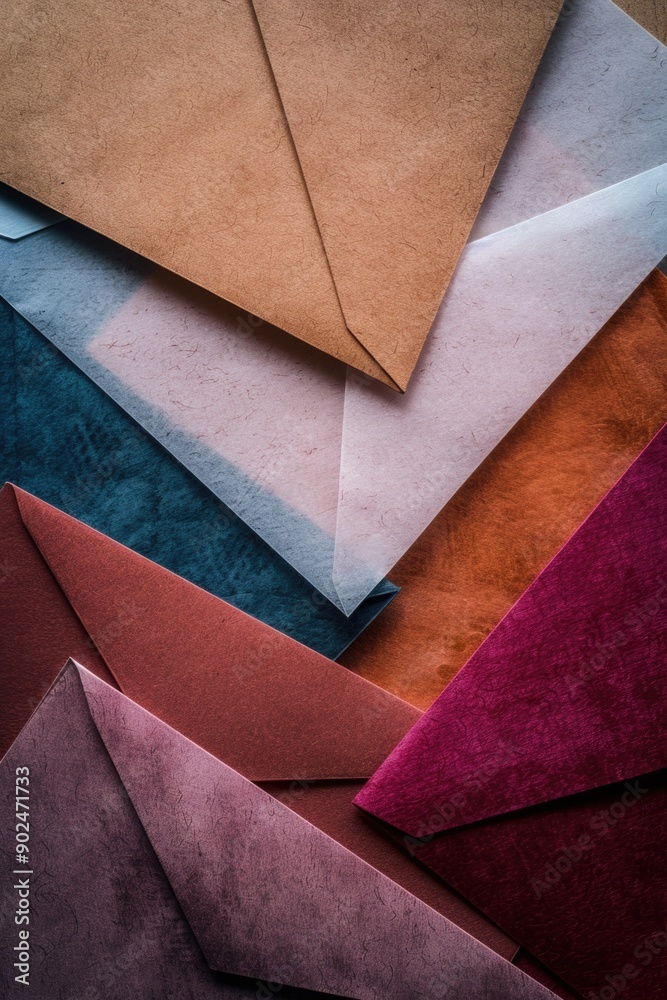 Poster A stack of colorful envelopes piled on top of each other