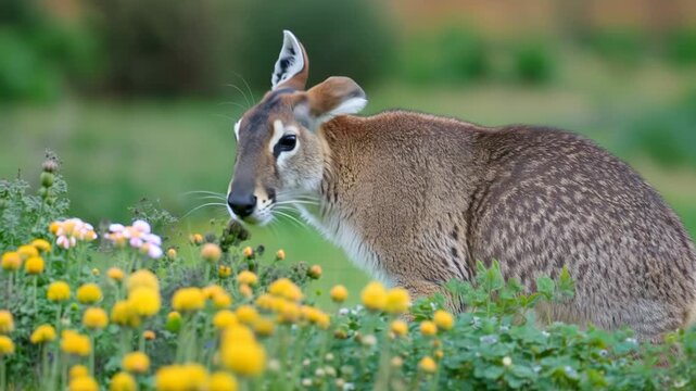 Wild Patagonian Mara Amidst Flowers