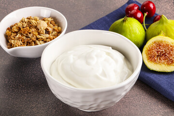 Traditional homemade Greek yoghurt with granola