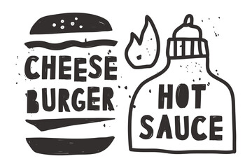 National Cheeseburger Day. Burger and hot sauce. Banner background. Horizontal Banner template design. Flat vector Illustration in naive style.