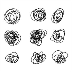 set of hand drawn chaotic lines, abstraction, monochrome, doodles