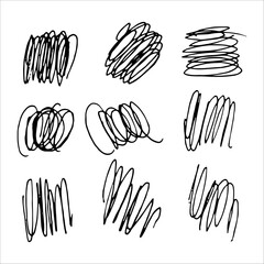 set of hand drawn chaotic lines, abstraction, monochrome, doodles