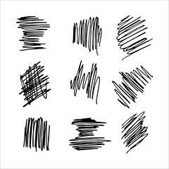 set of hand drawn chaotic lines, abstraction, monochrome, doodles