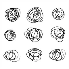 set of hand drawn chaotic lines, abstraction, monochrome, doodles